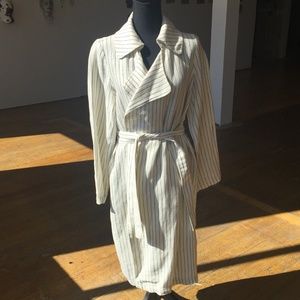 Black and ivory linen cotton blend trench